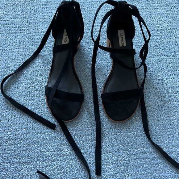 Steve Madden Rizzaa Black Suede Leather Heeled Sandals Size 10 - Picture 3 of 6